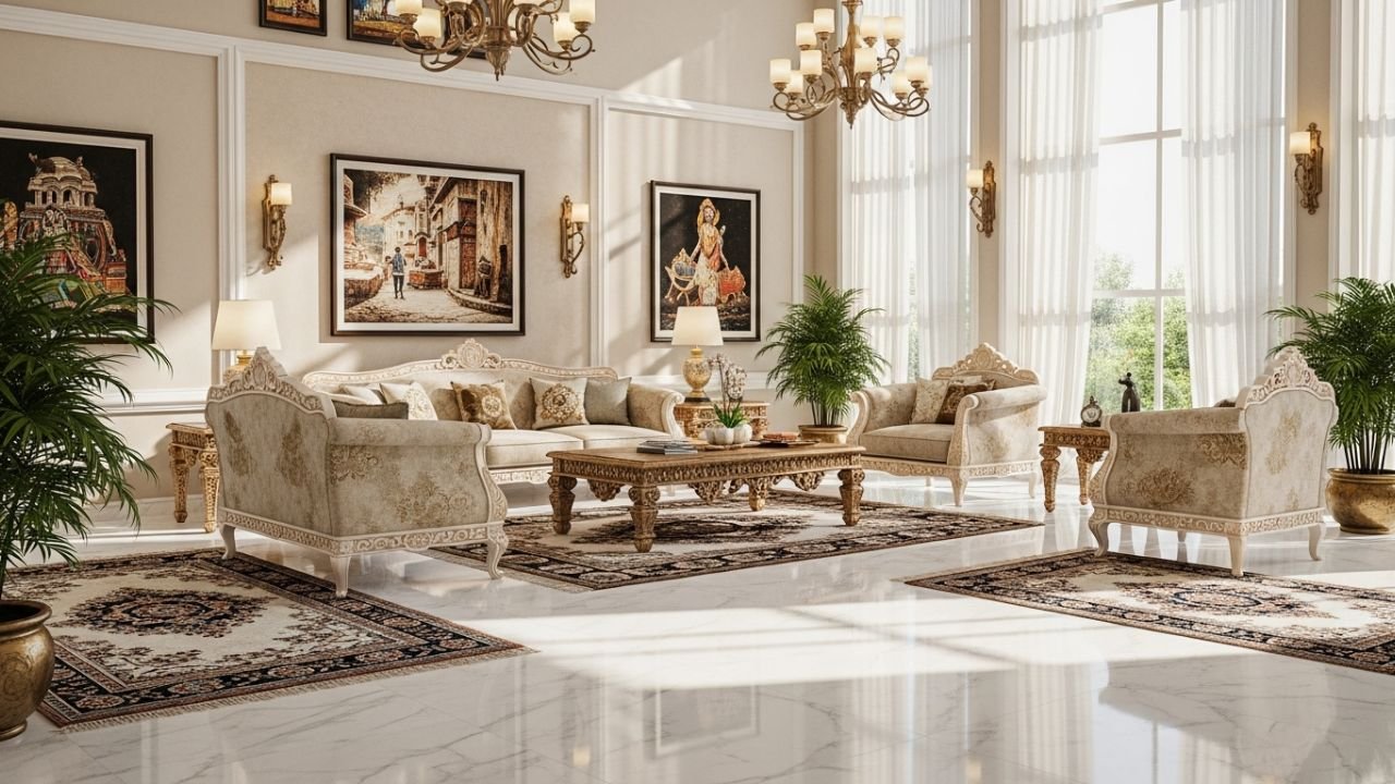 Makrana white marble flooring in New Delhi luxury home