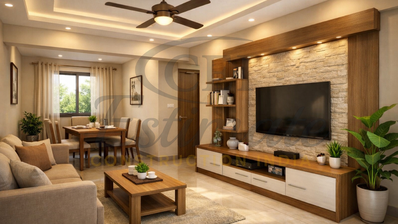 1000 sq ft 3 BHK house design middle class interior photo