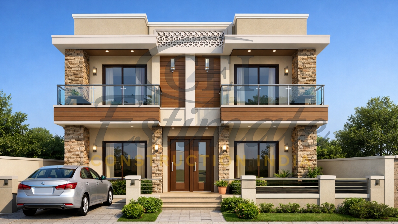 1200 sq ft duplex house plans Indian style front view 2026