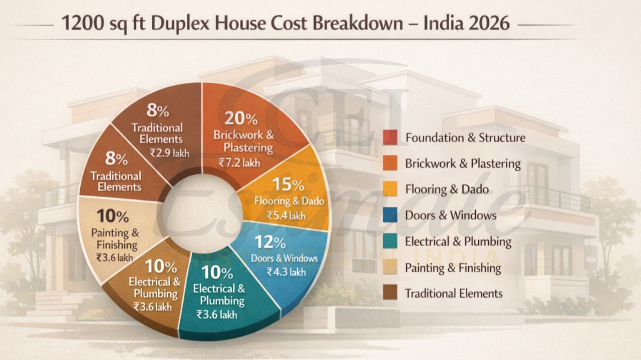 1200 sq ft duplex house cost breakdown India 2026