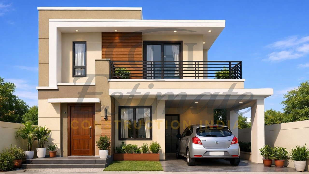 1200 sq ft house design for middle class India 2026 front view photo