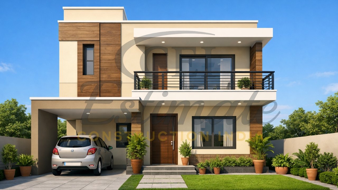 1200 sq ft house design for middle class India 2026 front view photo