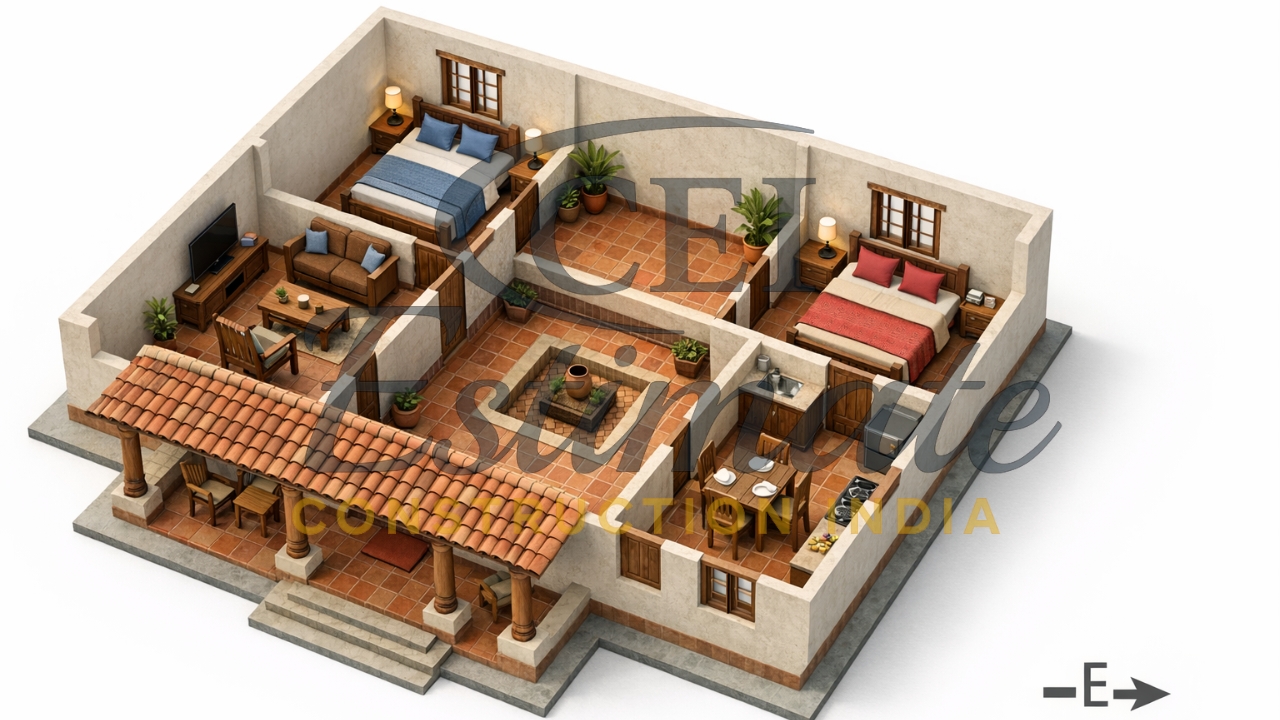 2 BHK House Plan in Village