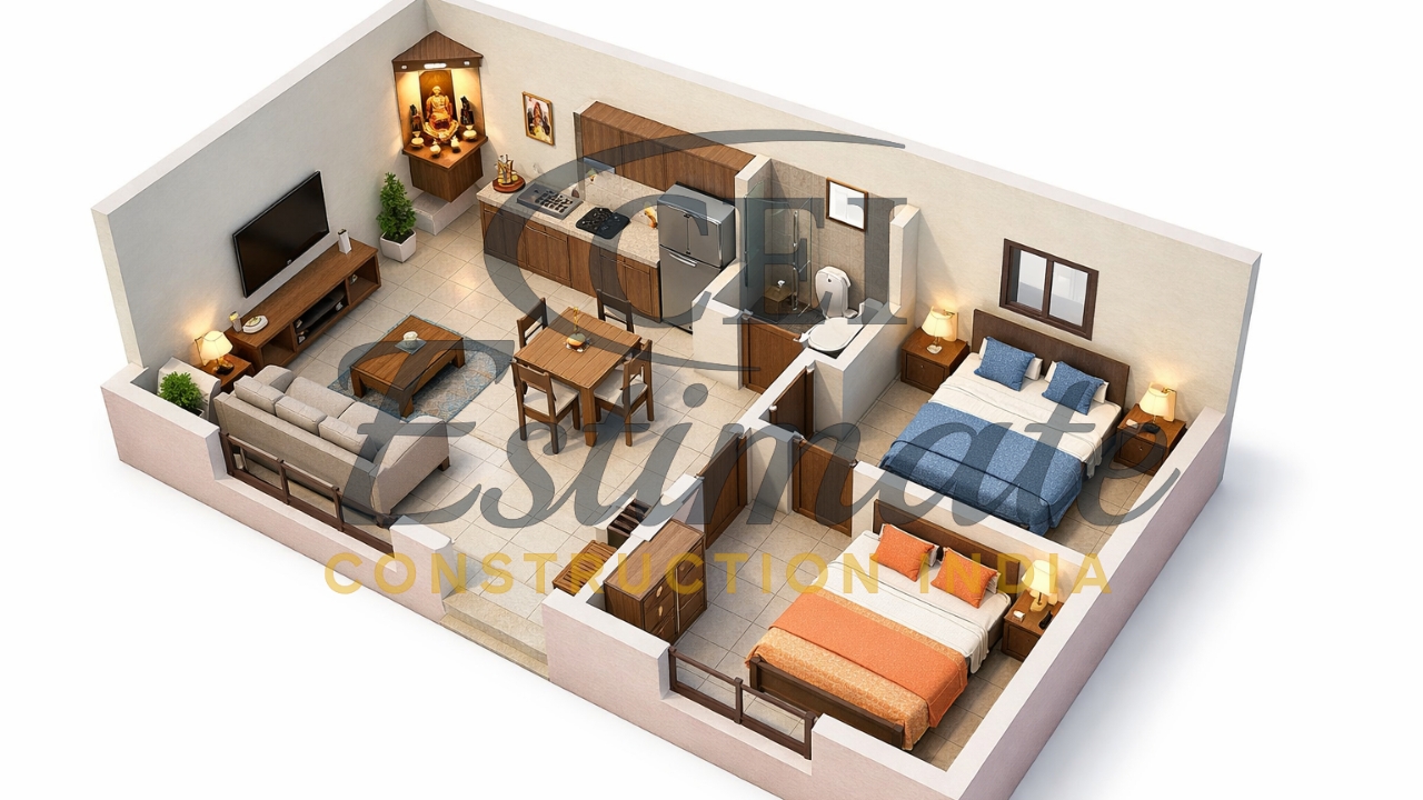 2 BHK House Plan in Village
