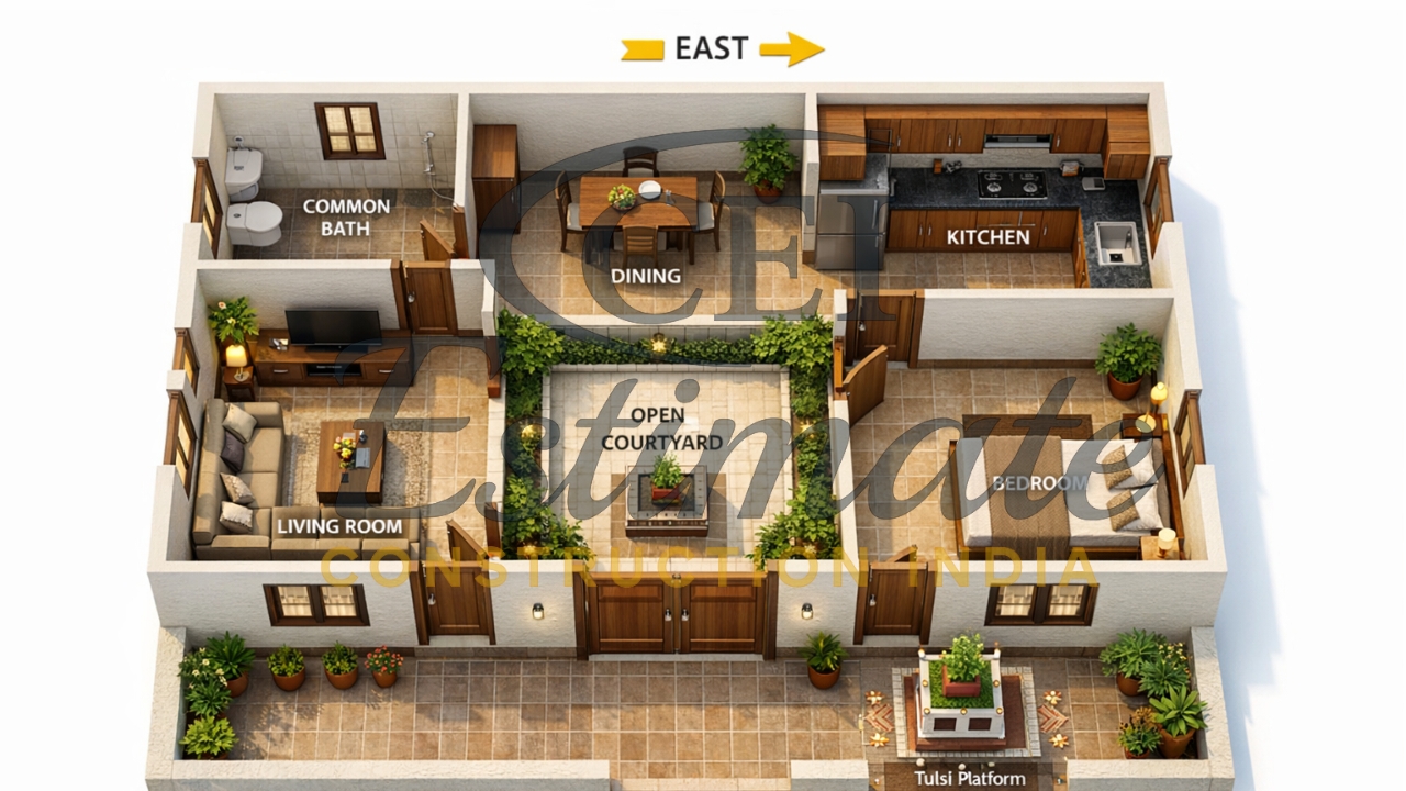 2 BHK House Plan in Village