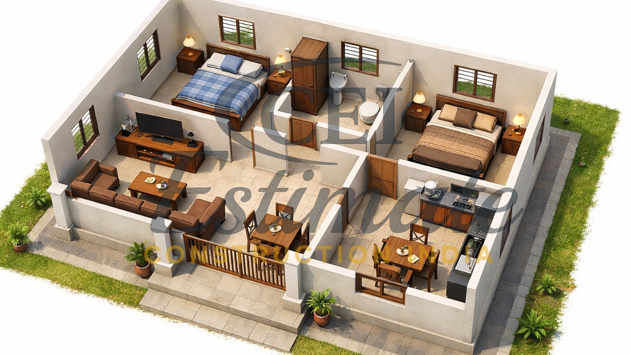 2 BHK House Plan in Village