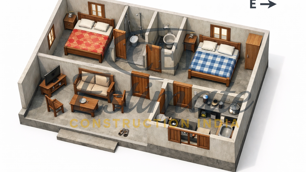 2 BHK House Plan in Village