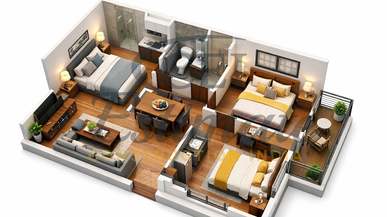 25×40 2 BHK House Plans with 3D Views