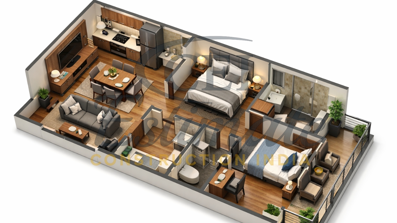 25×40 2 BHK House Plans with 3D Views