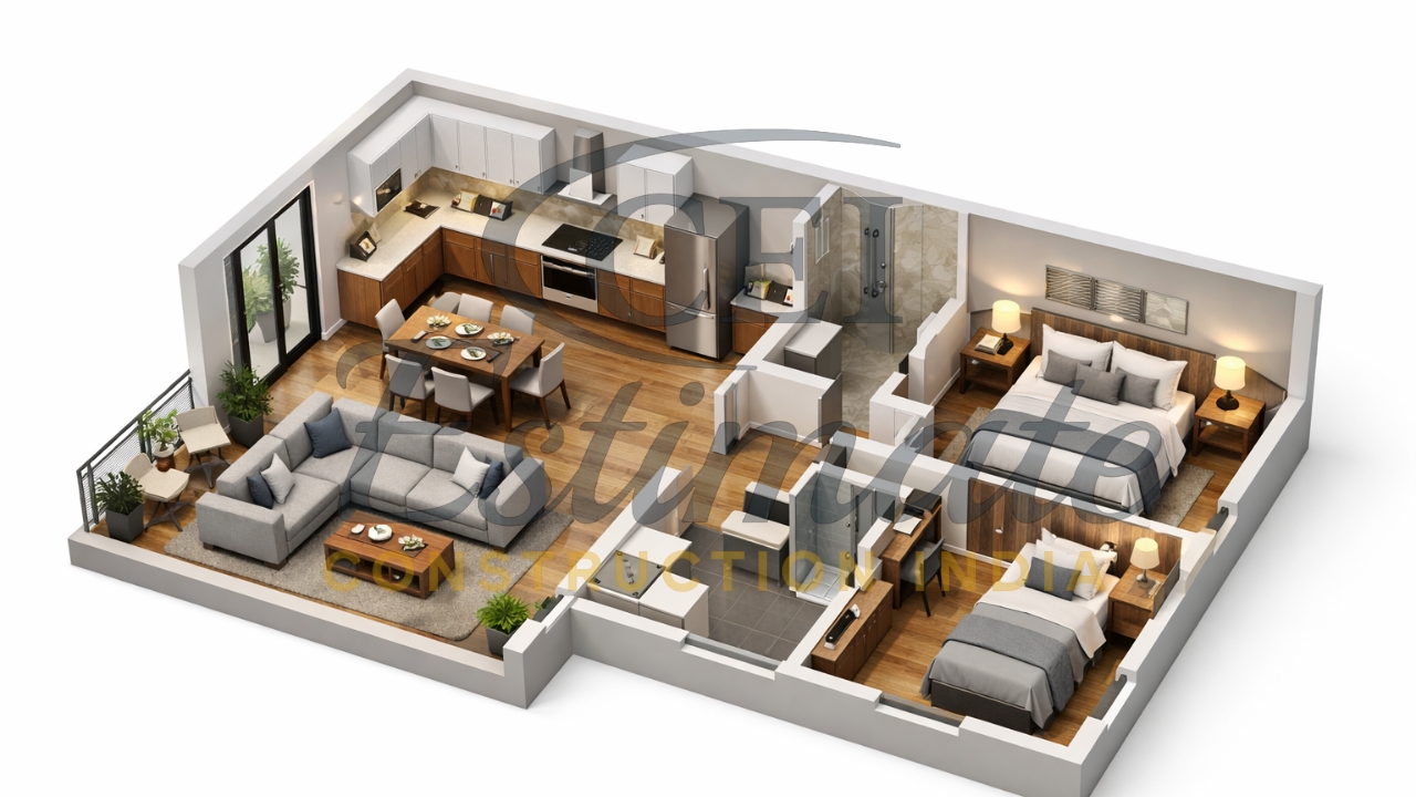 25×40 2 BHK House Plans with 3D Views