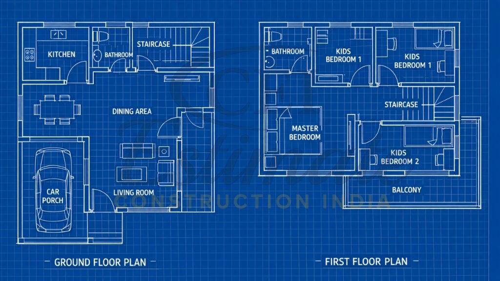 3 BHK House Plan in 1200 Sq Ft Duplex