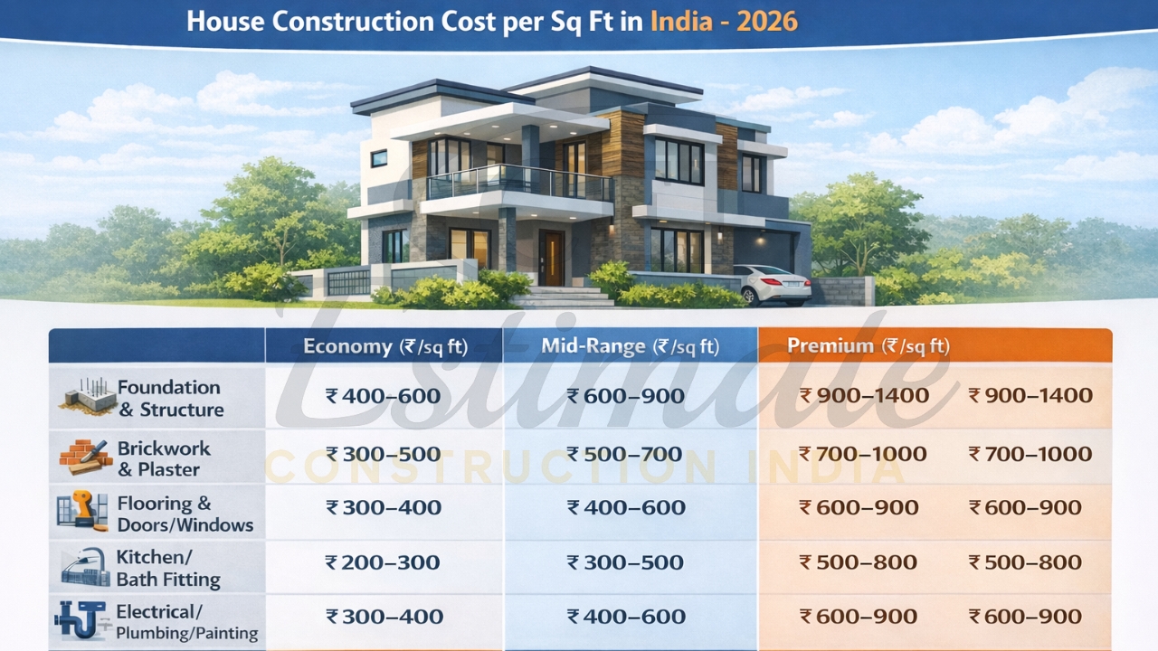 1200 sq ft duplex house construction cost breakdown 2026 India