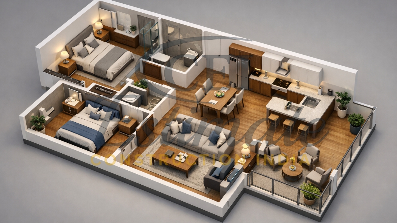 30×40 2 BHK House Plans with 3D Views