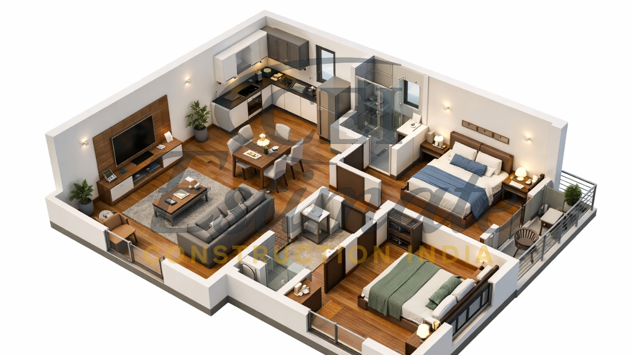 30×40 2 BHK House Plans with 3D Views