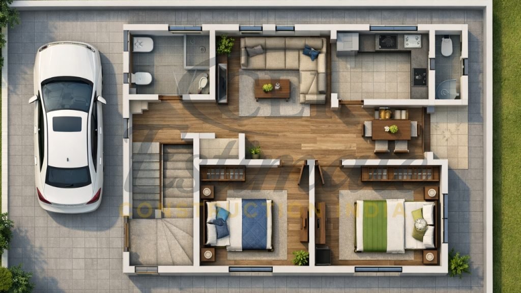 30×40 2 BHK House Plans with Car Parking