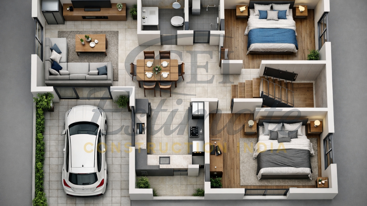 30×40 2 BHK House Plans with Car Parking