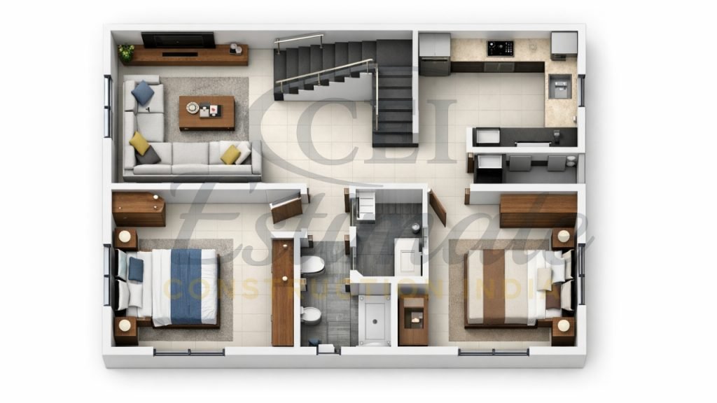 30×40 North Facing 2 BHK House Plans