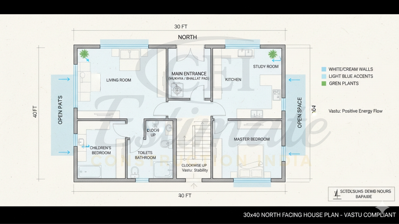 30×40 North Facing House Plans as per Vastu