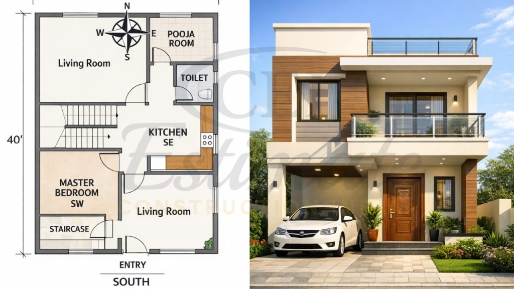 30×40 South Facing House Plan with Photos & Vastu