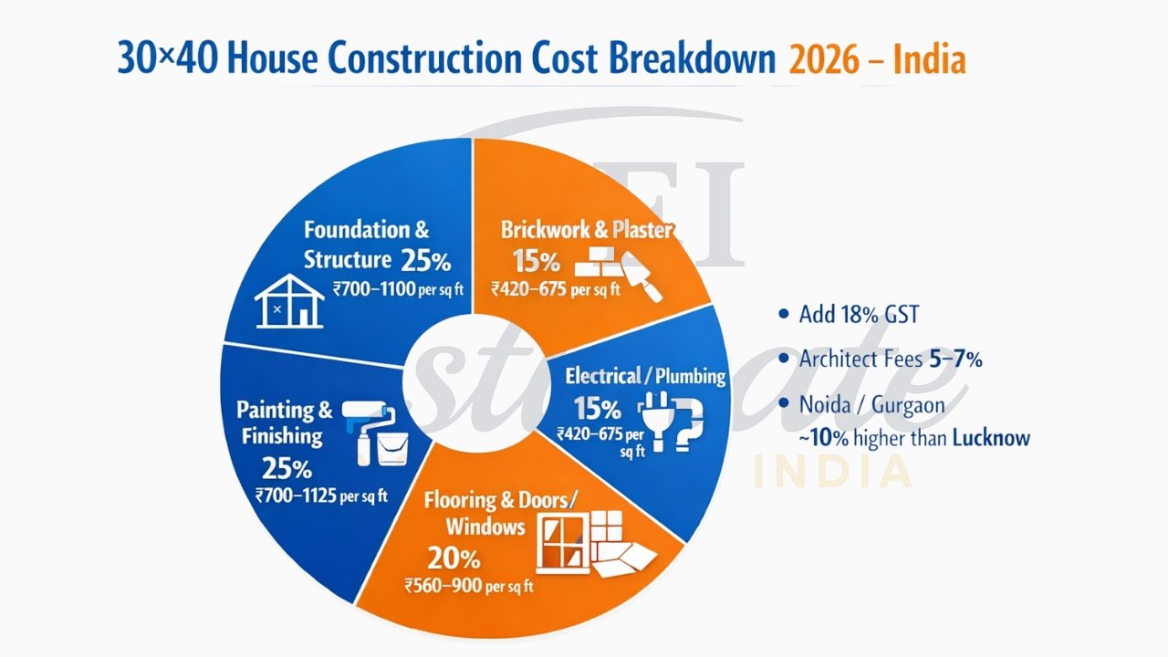 30×40 house construction cost breakdown 2026 India