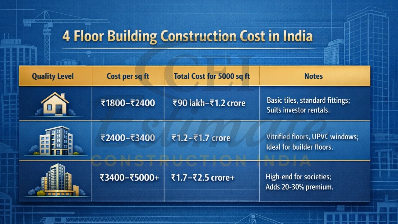 4 Floor Building Construction Cost in India