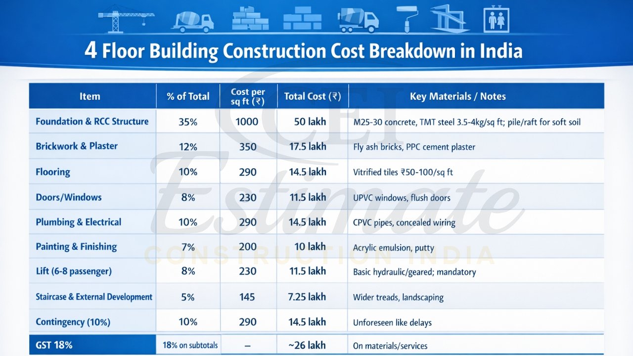 4 Floor Building Construction Cost in India