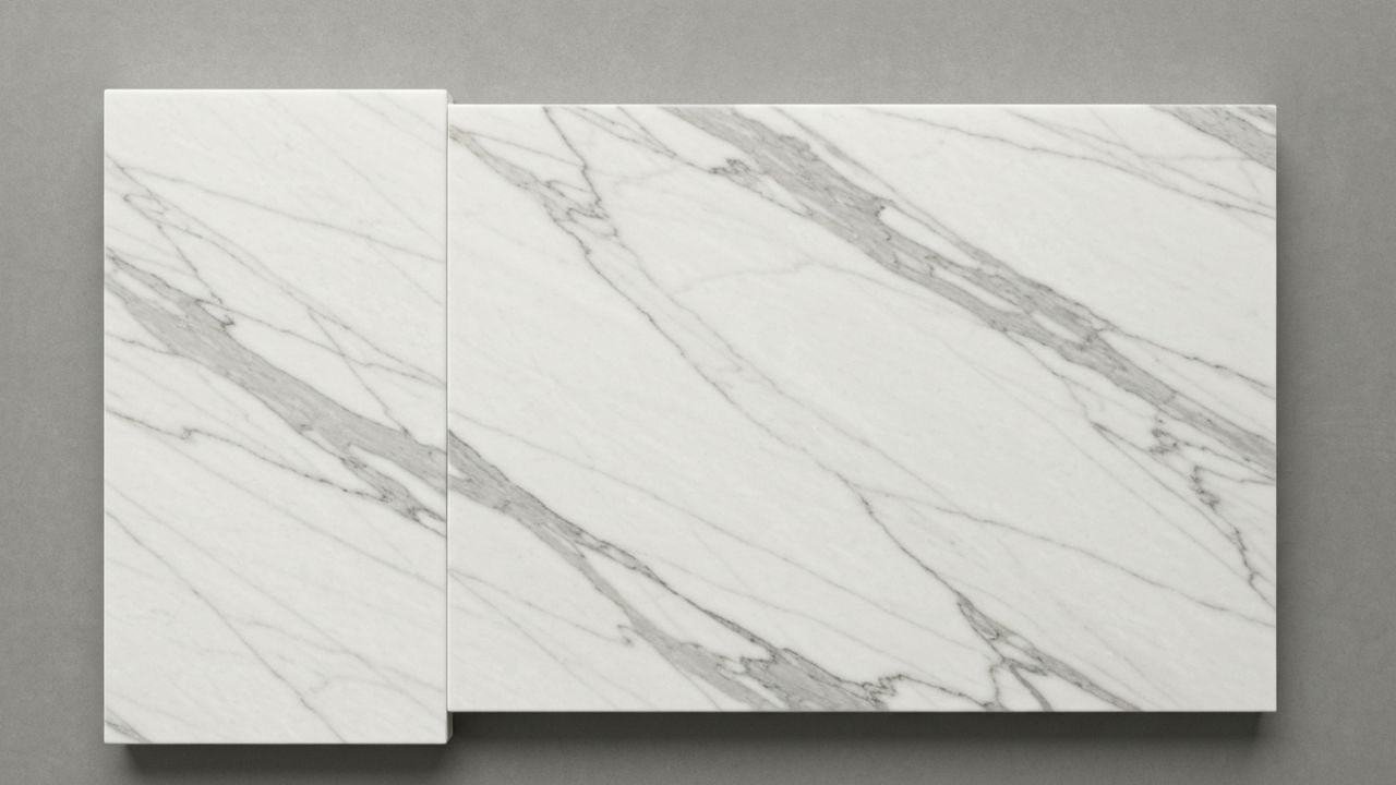Book-matched Indian Statuario marble slabs for export from India to United Kingdom luxury projects