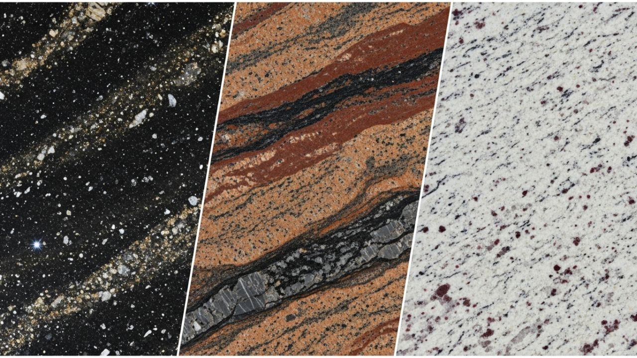 Popular Indian granite types exported to Dubai: Black Galaxy, Tan Brown, Kashmir White