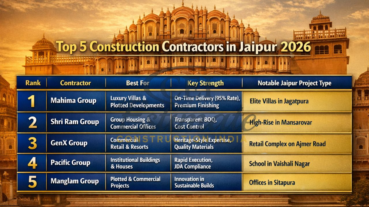 Top 5 construction contractors in Jaipur 2026 comparison table