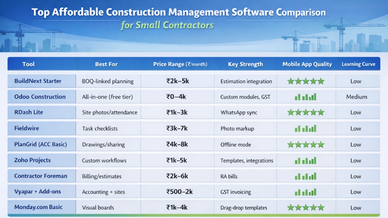 Top affordable construction management software comparison for small contractors