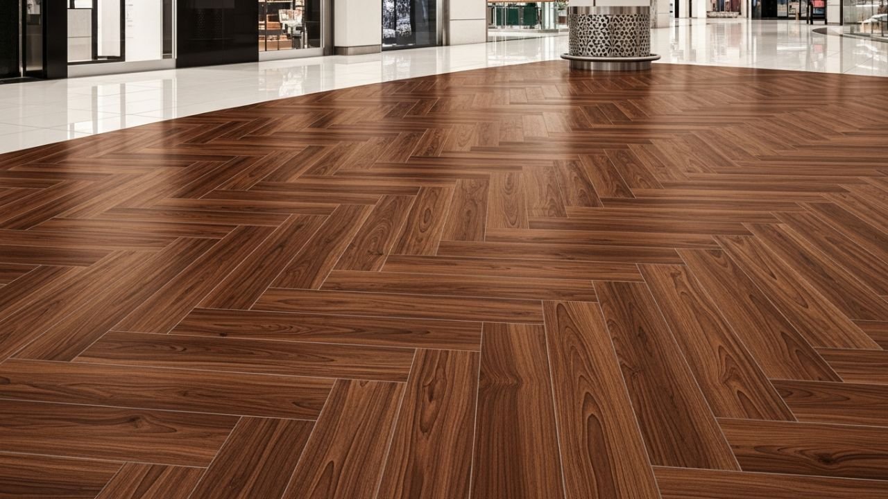 Wood-look porcelain tiles from India in Dubai mall – durable for high traffic