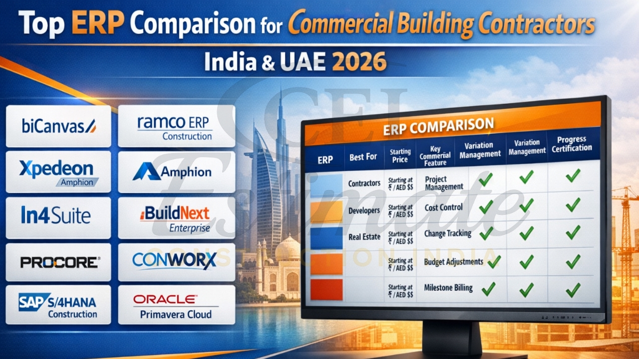 Top ERP comparison for commercial building contractors India UAE