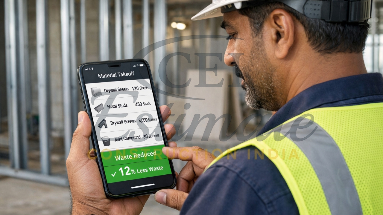 Drywall contractor India using ERP mobile app for waste-free takeoffs