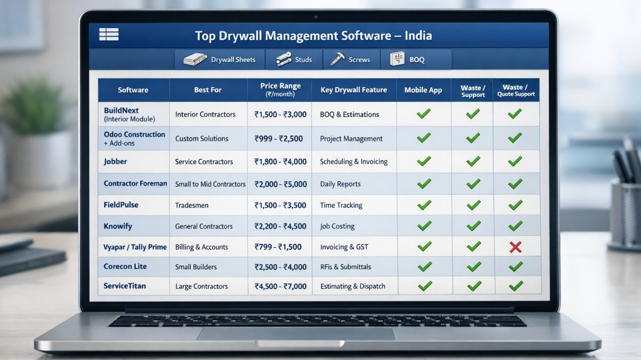 Top drywall management software comparison table India