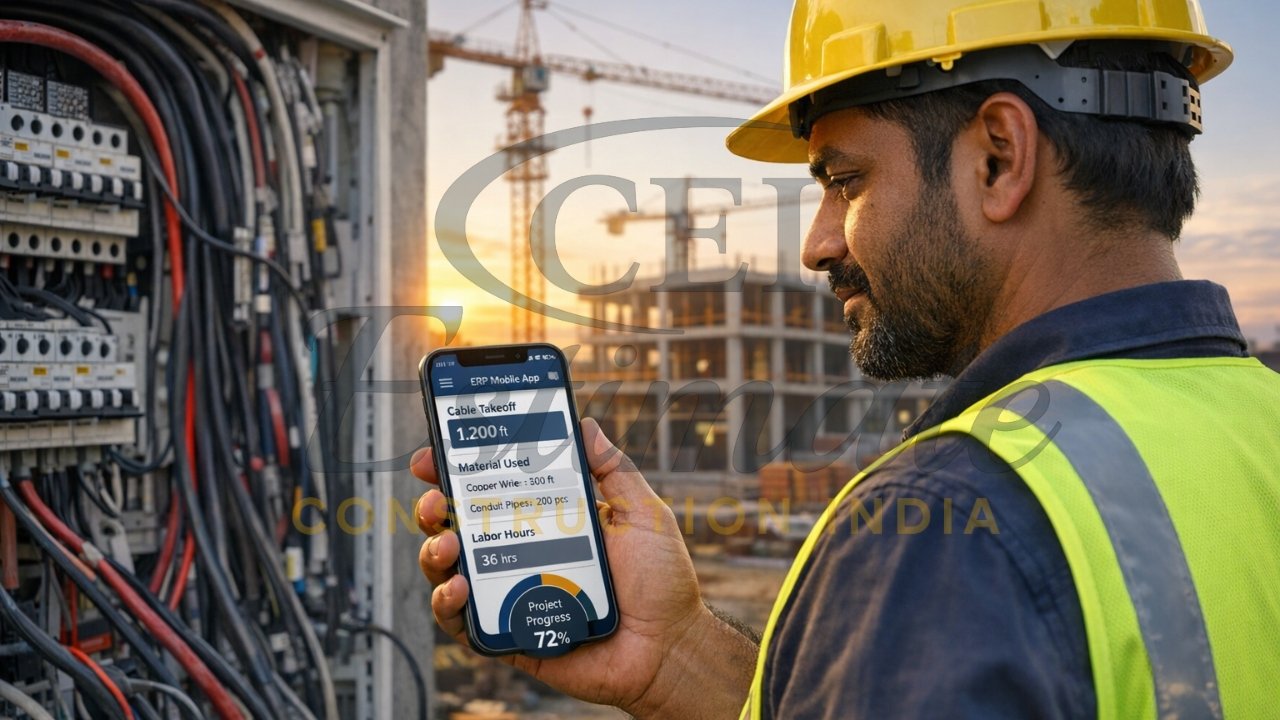 Electrical contractor in India using ERP mobile app for cable takeoff and progress