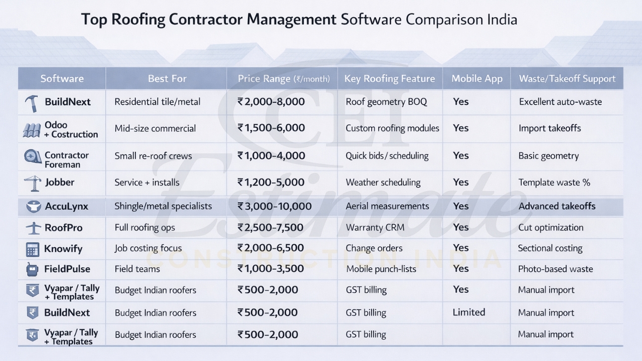 Top roofing contractor management software comparison India