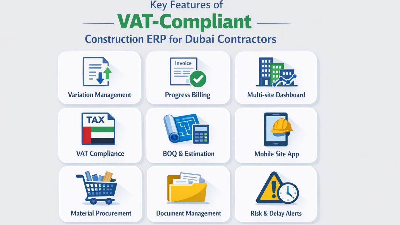 Key features of VAT-compliant construction ERP for Dubai contractors