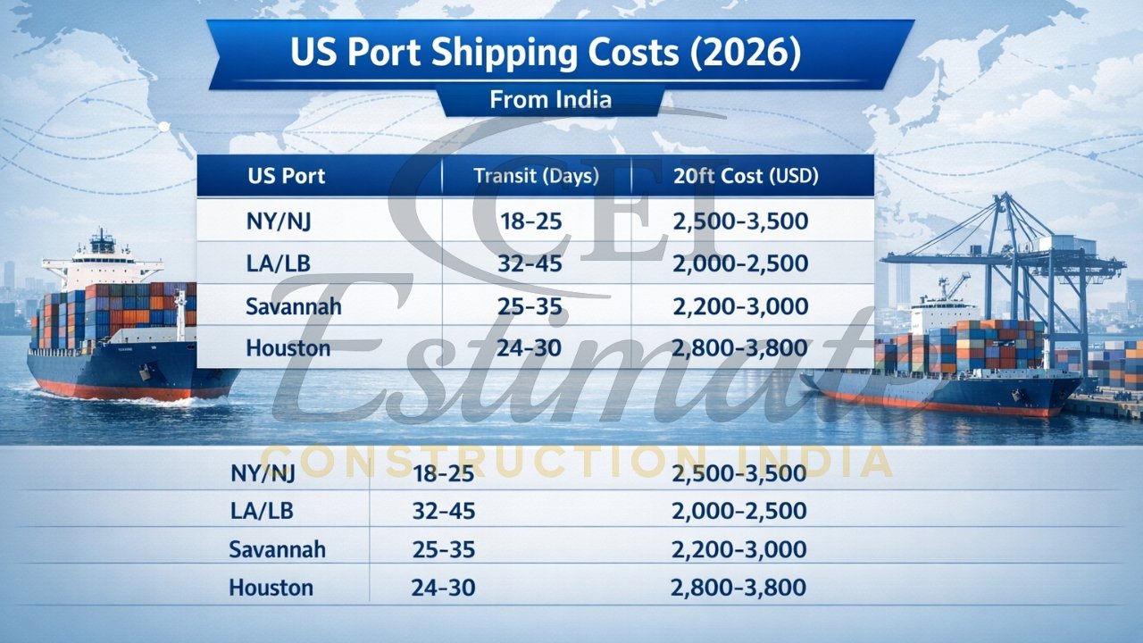 Porcelain tiles container shipping from Mundra India to USA ports 2026