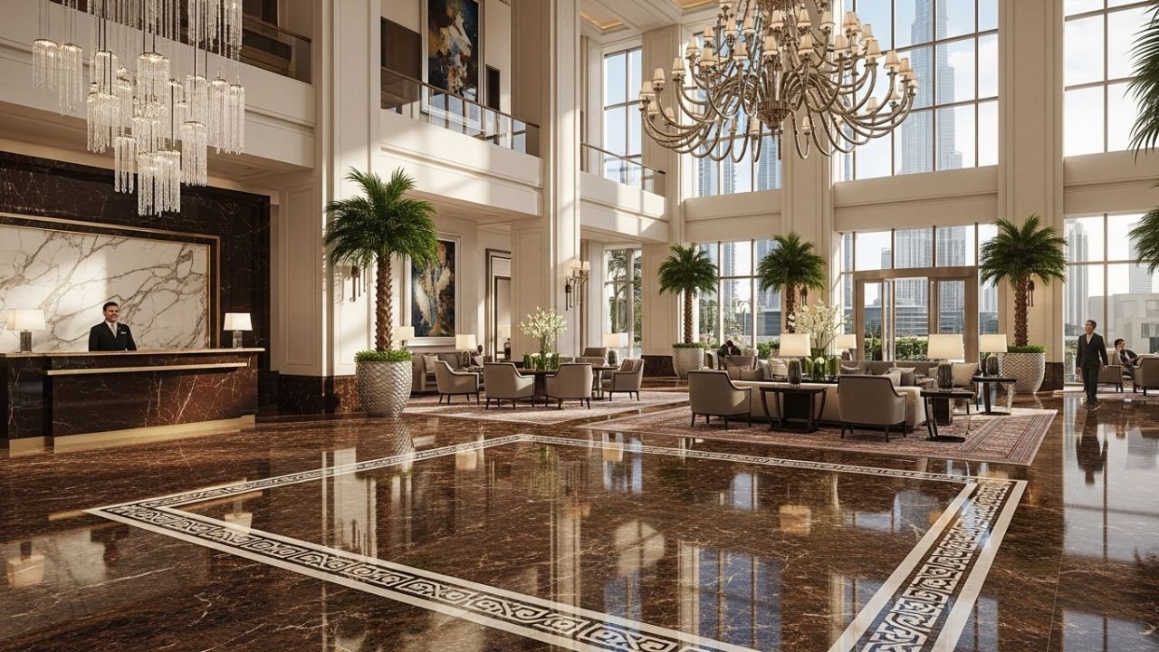 Tan Brown granite in Dubai hotel – exported from India for durability