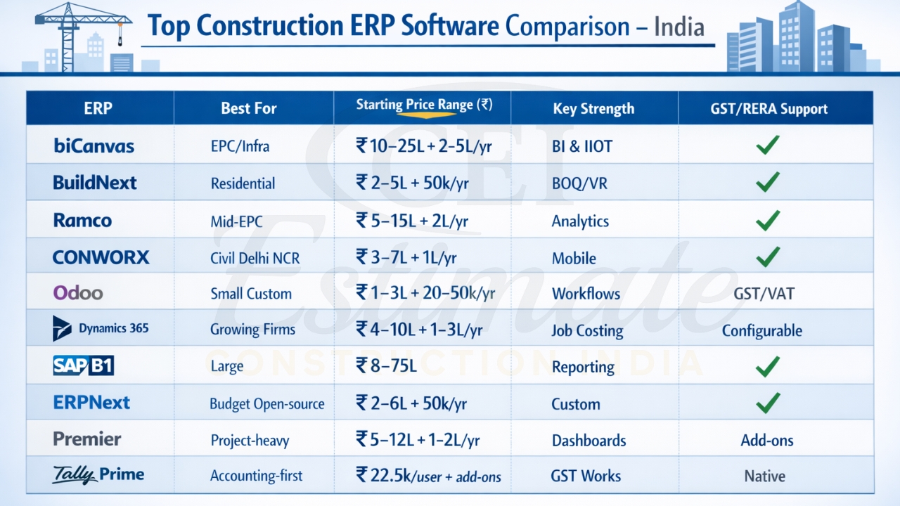Top construction ERP software comparison India