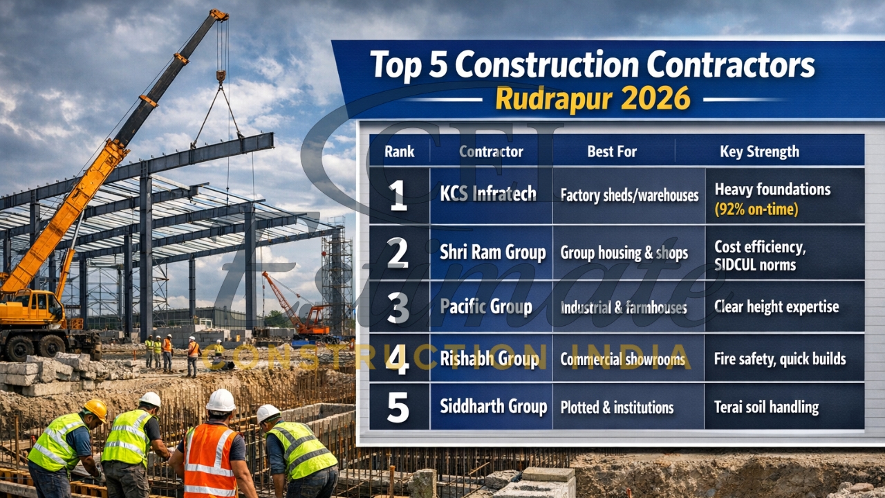 Top 5 construction contractors Rudrapur Uttarakhand 2026 table