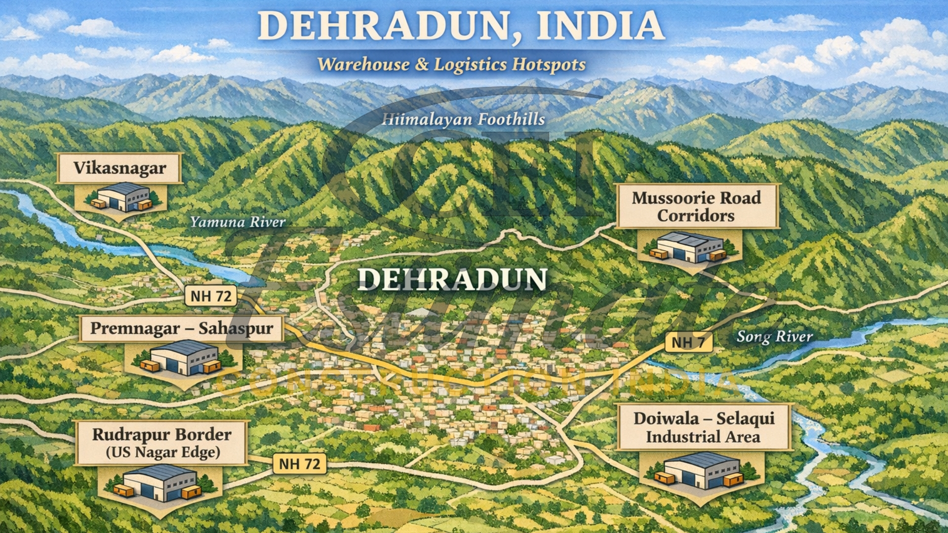 logistics warehouse construction Doiwala Selaqui Dehradun locations map
