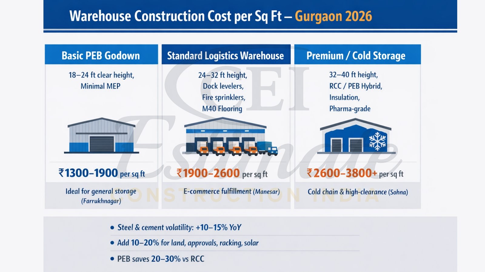 warehouse construction cost per sq ft Gurgaon 2026 chart