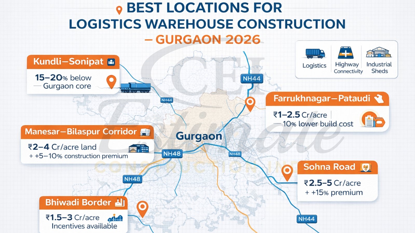 warehouse construction cost breakdown Gurgaon per sq ft 2026