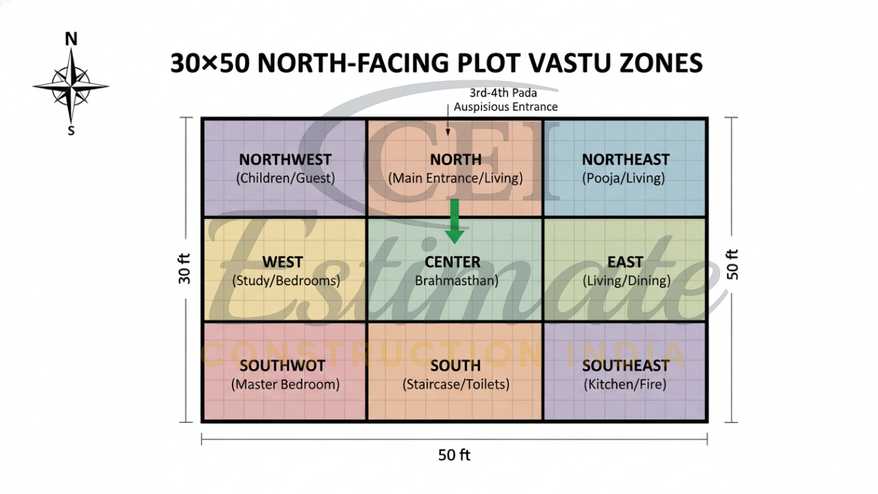30×50 North Facing House Plans with Elevation