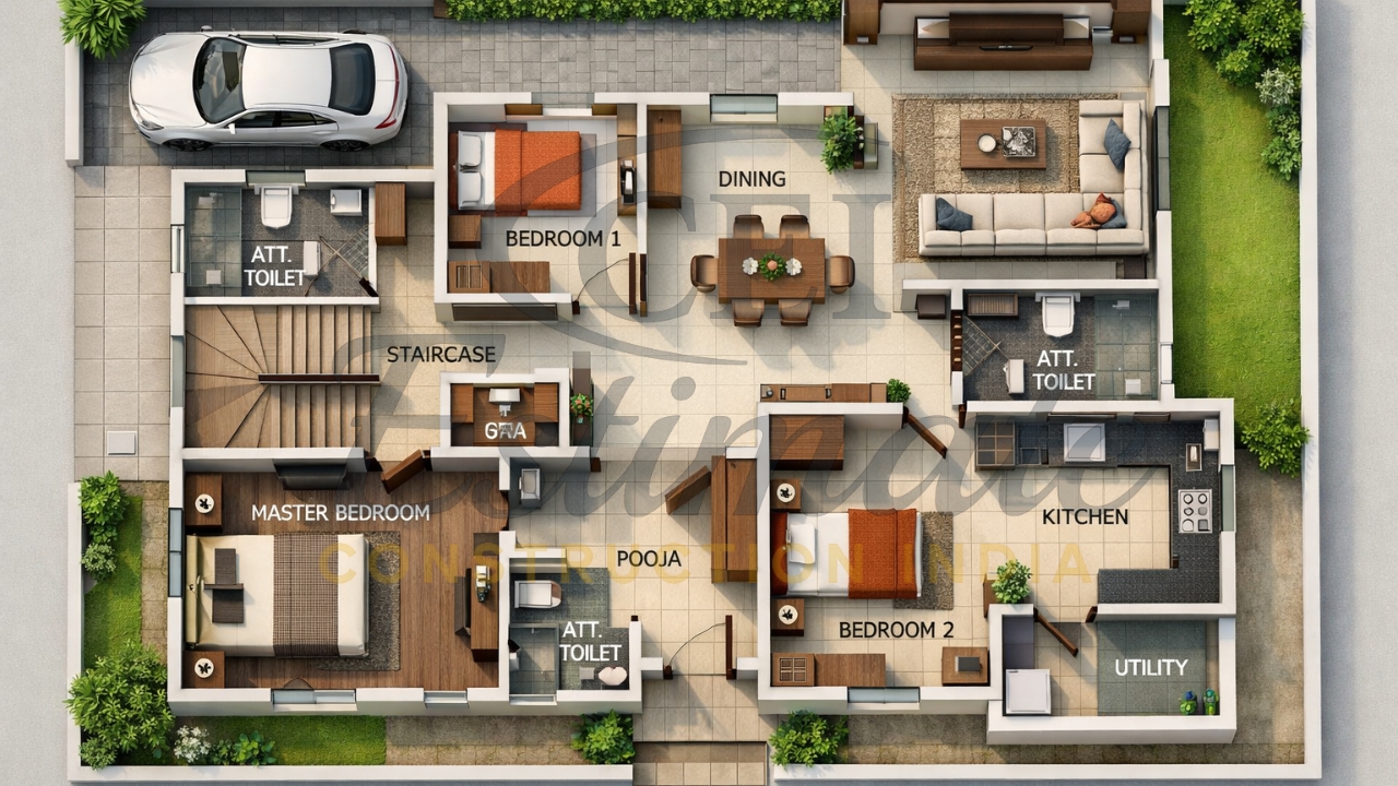 30×50 North Facing House Plans with Elevation