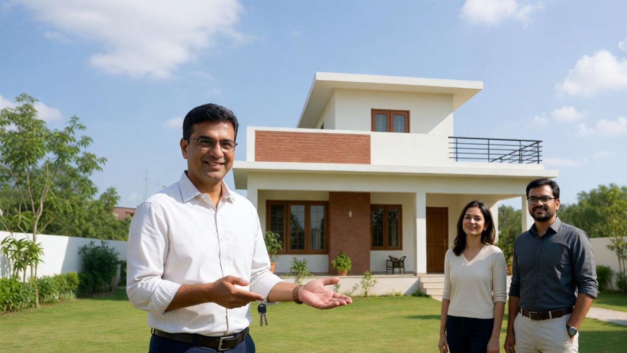 Property consultant showing a 3BHK villa in Rudrapur to clients