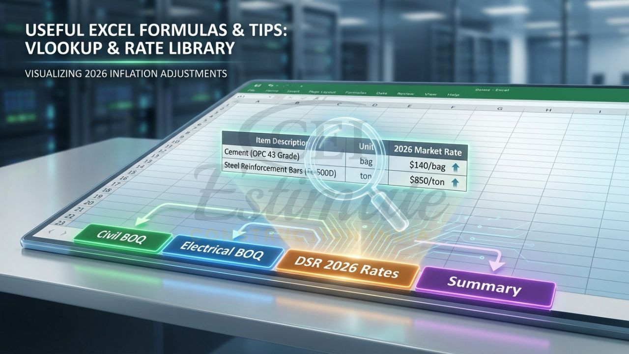 Excel tabs showing DSR 2026 rates and MEP sections for integrated construction bidding.