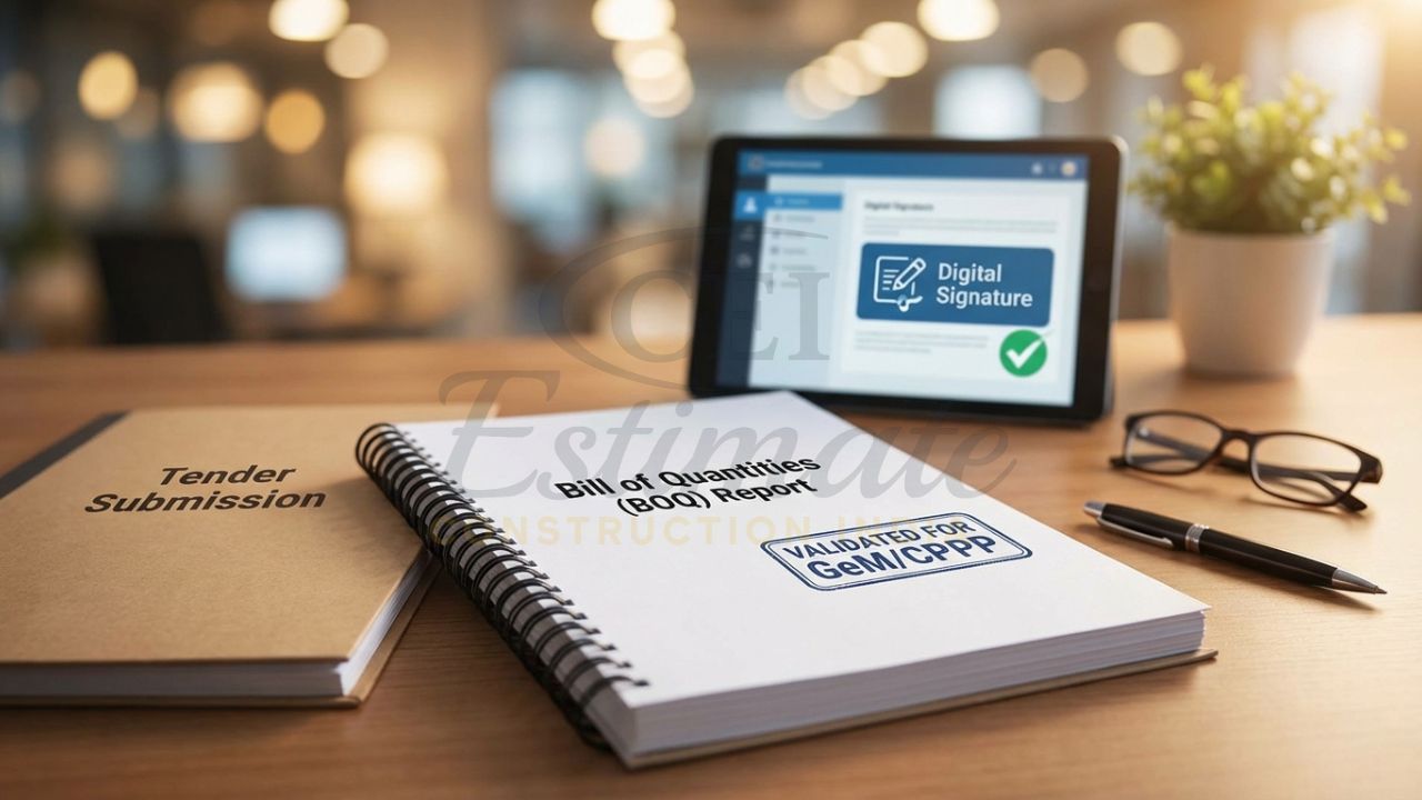 Completed construction BOQ report ready for GeM or CPPP tender submission in India.