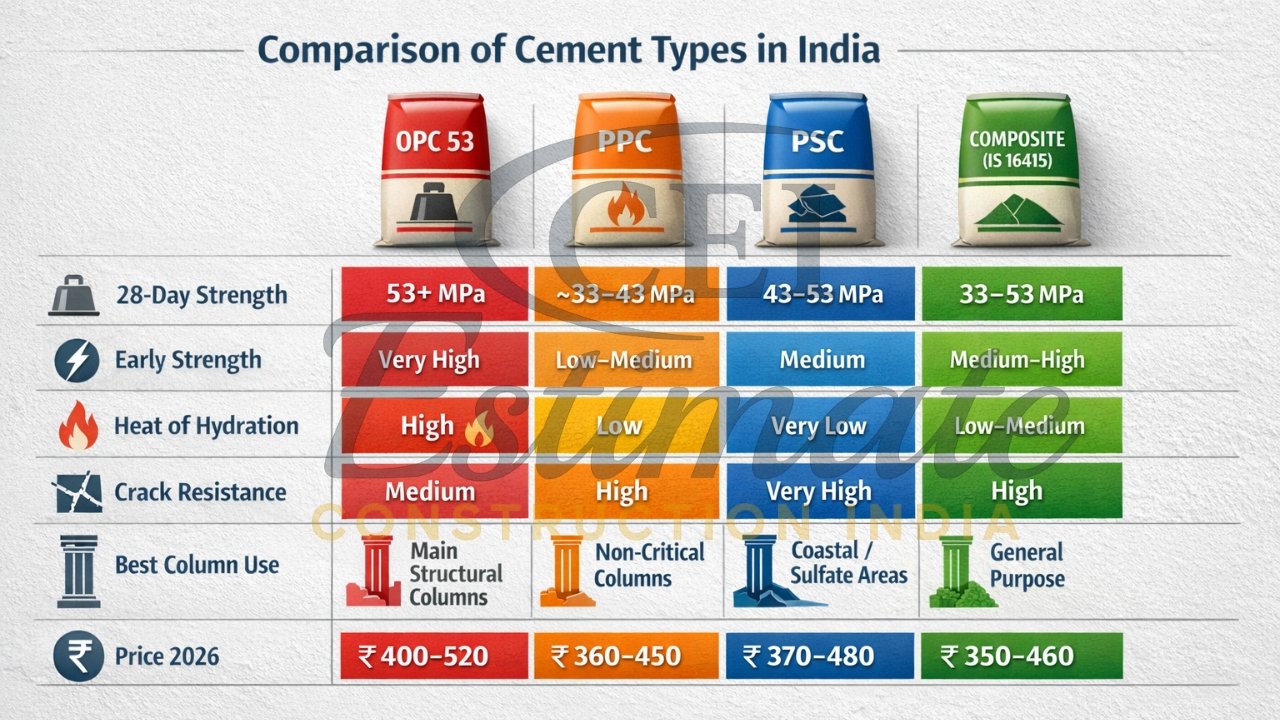 Best Cement for Column Casting in India